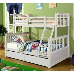 B1412 - White : Giường 2 Tầng , 2 Hộc Tủ - Trên 1m2 / Dưới 1m4